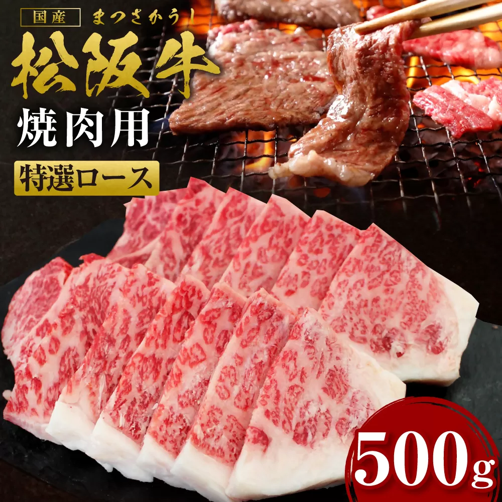 SS-29　松阪牛焼き肉特選ロース　500g  ／ 国産牛 松阪牛 松坂牛 高級和牛 黒毛和牛 ブランド牛（ 近江牛 神戸牛 に並ぶ 日本三大和牛 ） 霜降り 冷凍 ふるさと納税 送料無料 牛 牛肉 肉 にく 大人気 贅沢 おすすめ 贈り物 リピート 瀬古食品 霜ふり本舗 三重県 多気町