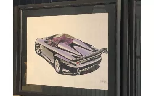 ワールドチューニングアワード2006受賞のデザイナーによるカーデザインスケッチ（レンダリング）A3サイズ　額縁入り　TMD-01