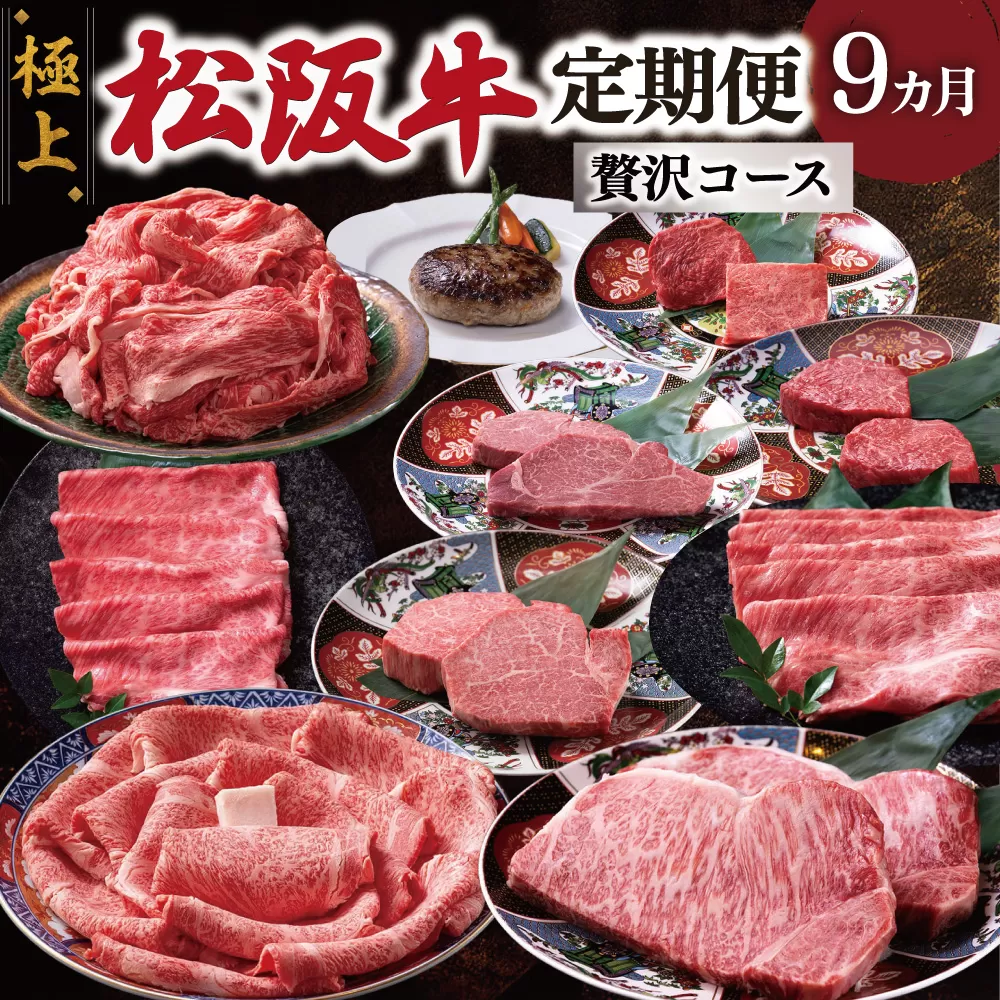 極上 松阪牛 贅沢 コース 定期便 9か月 牛追道中 肉 牛 牛肉 和牛 ブランド牛 高級 国産 霜降り 冷凍 ヒレ シャトーブリアン 赤身 ハンバーグ リブロース サーロイン すき焼き しゃぶしゃぶ US33