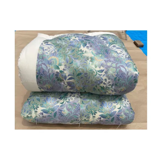 極上純綿　もめん布団　掛敷セット　(みやび柄・青)【CW101W】