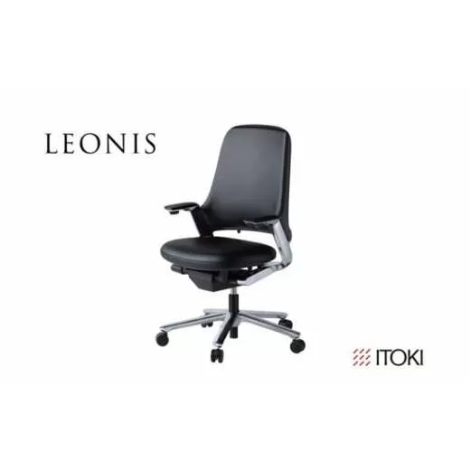 イトーキ『LEONIS（レオニスチェア）』5本脚 ナイロン双輪キャスタータイプ 革張り：ブラック （KJ-215LMZ9UF）【EI027U】