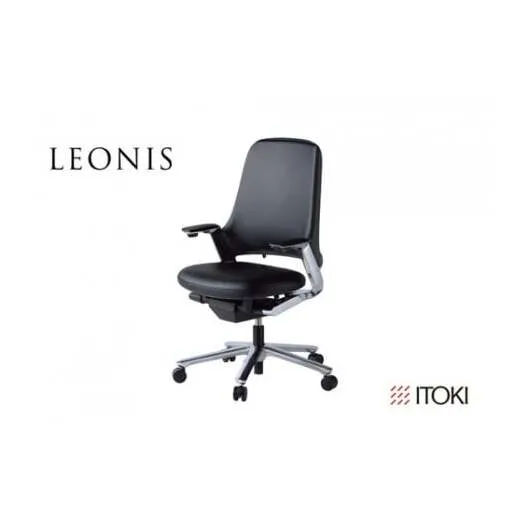 イトーキ『LEONIS（レオニスチェア）』5本脚 ナイロン双輪キャスタータイプ 革張り：ブラック （KJ-215LMZ9T1F）【EI027U1】
