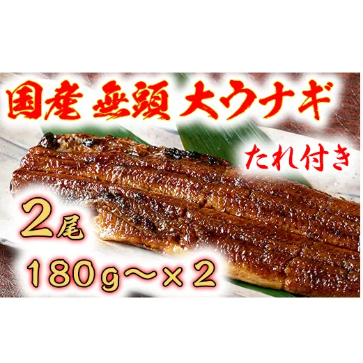 国産うなぎ　備長炭地焼き蒲焼き180g以上×2尾　タレ付き×2【FU02U】