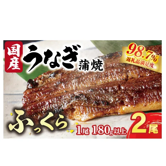国産うなぎ　備長炭地焼き蒲焼き180g以上×2尾　タレ付き×4【FU02W】