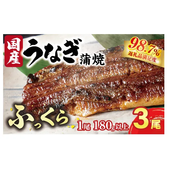 国産うなぎ　備長炭地焼き蒲焼き180g以上×3尾　タレ付き×6【FU03W】