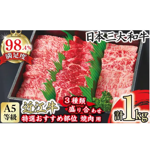 A5等級　未経産雌　特選近江牛おすすめ部位　焼肉3種盛り合わせ合計1kg【FO07W】