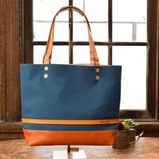 ハンドメイド　八幡帆布鞄トートバッグ・名入れ可能　Lサイズ　琵琶湖ブルー【CC02W】