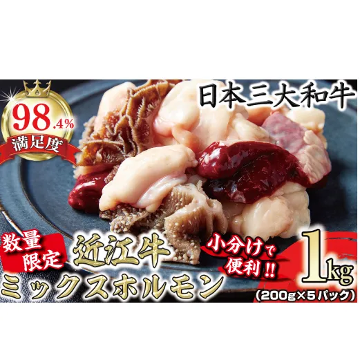 数量限定　希少近江牛　ミックスホルモン1ｋｇ(200g×5パック)小分けで便利【FO31W】