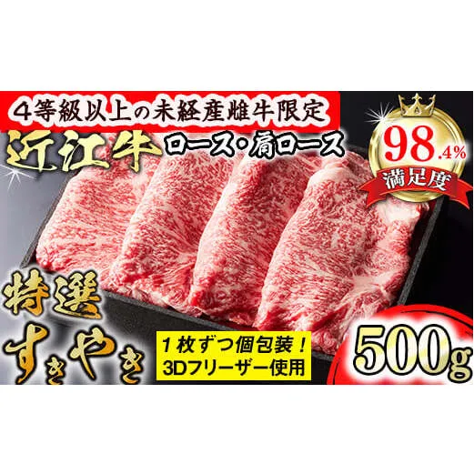 【森三商会】4等級以上の未経産雌牛限定　近江牛特選すき焼き 500g（ロース・肩ロース）【GM02W】（滋賀県　近江八幡市）