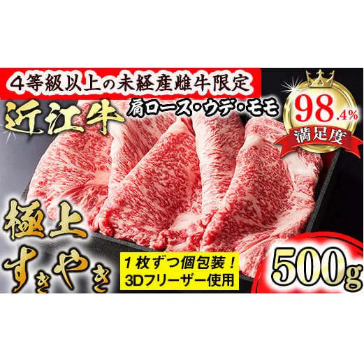 【森三商会】4等級以上の未経産雌牛限定　近江牛極上すき焼き500g（肩ロース・ウデ・モモ）【GM03W】