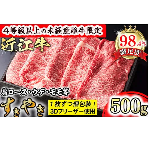 【森三商会】4等級以上の未経産雌牛限定　近江牛上すき焼き500g（肩ロース・ウデ・モモ等）【GM04W】