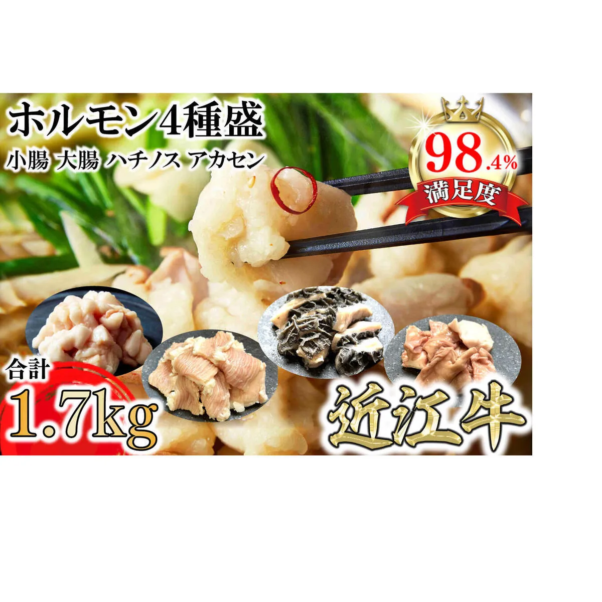 希少近江牛ホルモン４種盛（小腸 大腸 ハチノス アカセン）計1.7kg【FO43W】