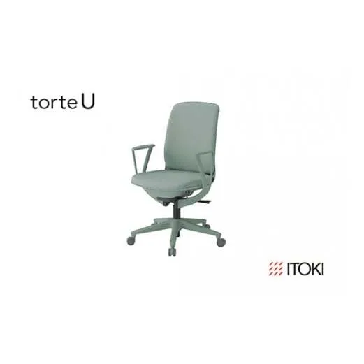 イトーキ『トルテＵ』 ハイタイプ 肘付き ナイロンキャスター フレーム：グレイッシュグリーン(KJ-336CF-E3E3F)【EI149W1】