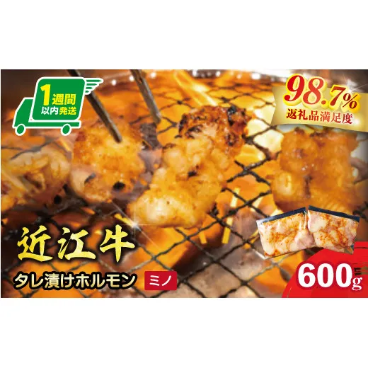 【1週間以内発送】味付けホルモン 秘伝のタレ漬け 近江牛ミノ 600g(300g×2)【FO76W】
