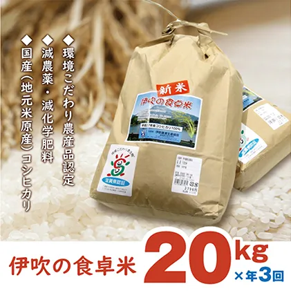 【令和6年産新米】伊吹の食卓米 20kg×3回お届け お米 コシヒカリ 