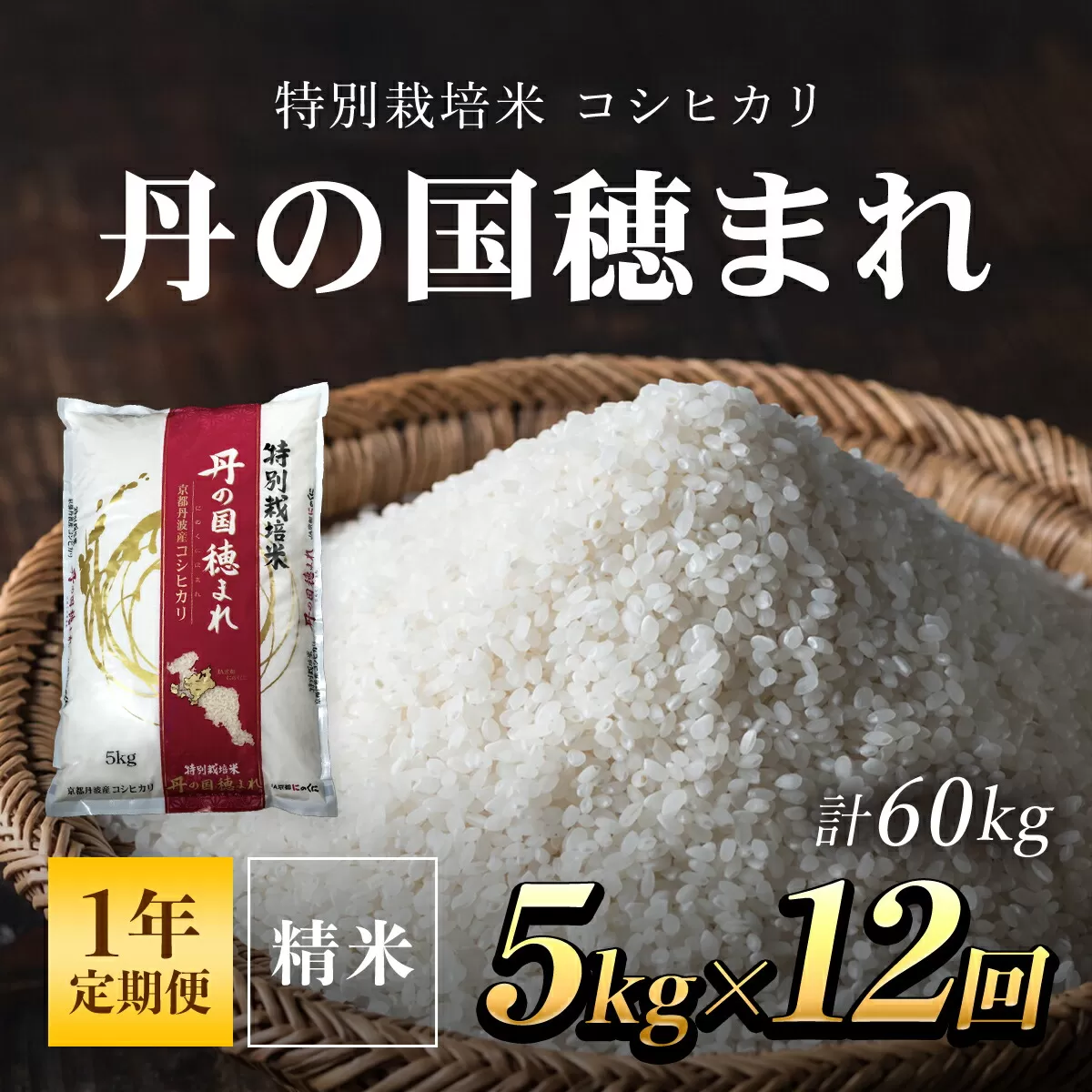 【1年定期便】特別栽培米 コシヒカリ 丹の国穂まれ 精米5kg×12回(60kg)  ふるさと納税 特別栽培米 コシヒカリ 米 精米 減農薬 有機肥料 京都府 福知山市