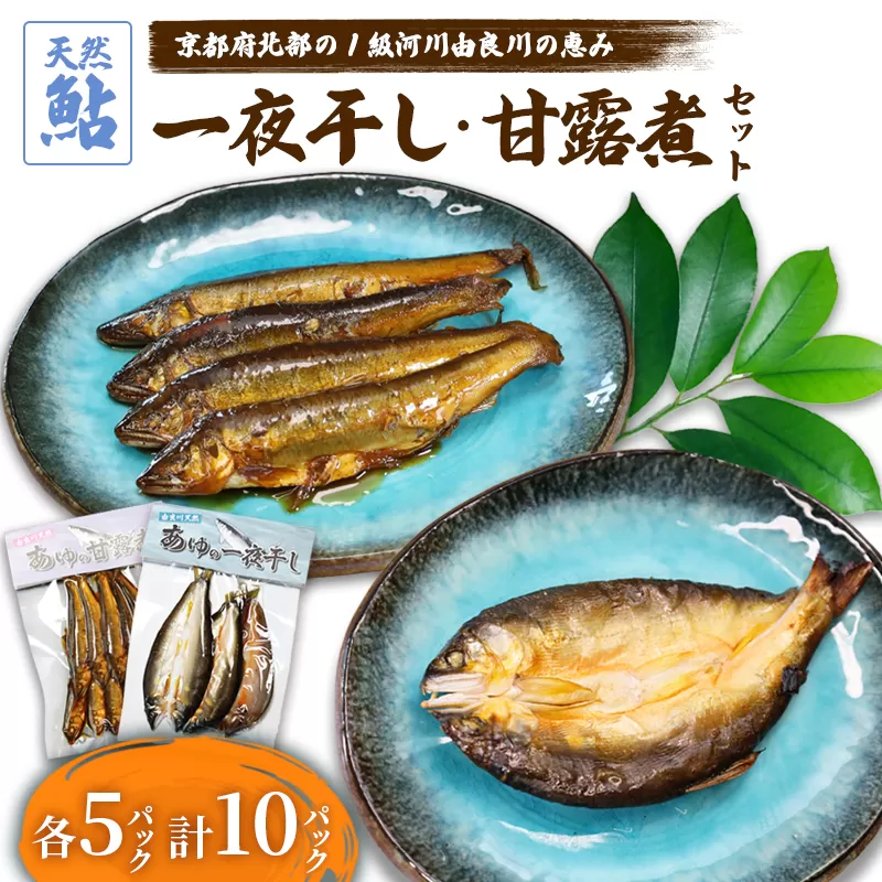 天然鮎の甘露煮と一夜干しのセット 各5パック 【 由良川漁協 あゆ 鮎 アユ 魚 魚介 川魚 海鮮 天然 鮎の甘露煮 甘露煮 佃煮 つくだ煮 姿煮 干物 一夜干し 鮎の干物 大人 贅沢 おつまみ 酒の肴 珍味 綾部 京都 】