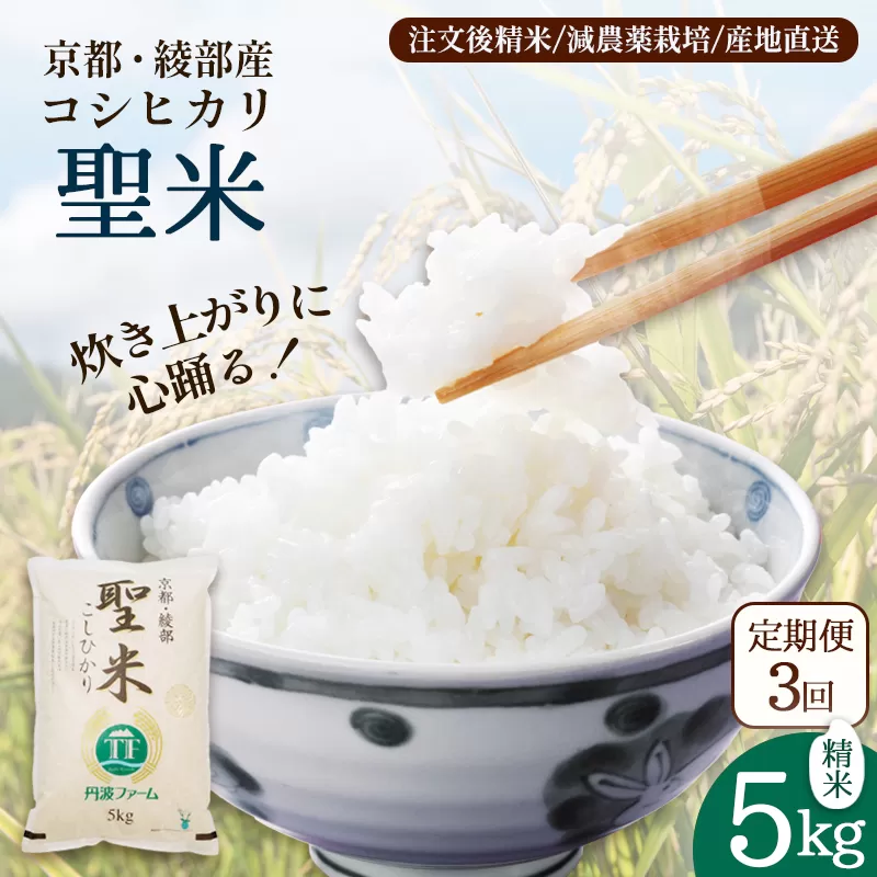 【定期便3回】聖米(精米) 5kg×3回 / 米 白米 定期便 綾部市 / 有限会社カメイ［BSDY066］