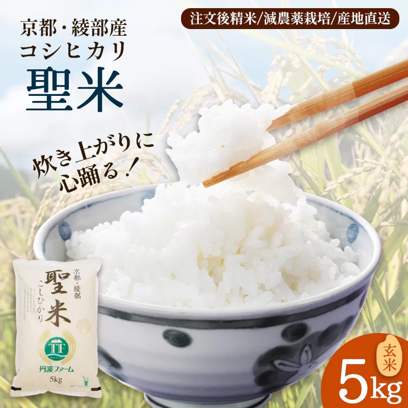 「聖米」 玄米 5kg | 米 お米 こしひかり 玄米 ごはん おこめ 国産 京都府 綾部市