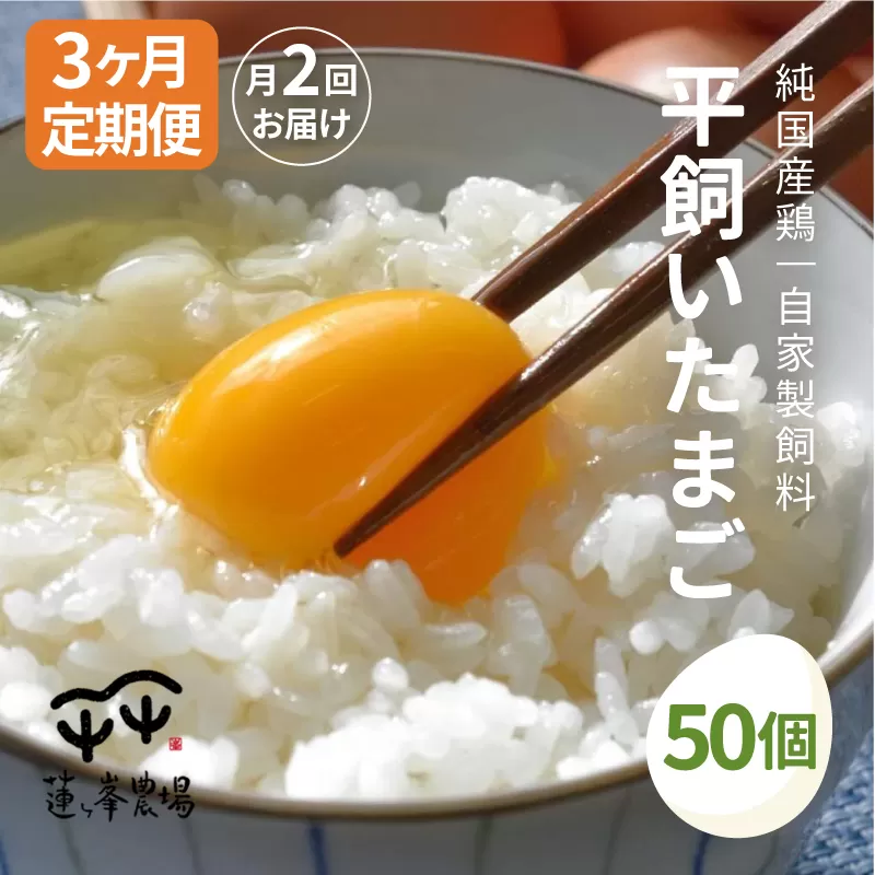 【月2定期便】 平飼いたまご 50個×月2回×3ヶ月 【 定期便 選べる 選べる月数 平飼い卵  卵定期便 たまご定期便 非遺伝子組み換え 自家配合 たまご タマゴ  平飼い 卵 国産 純国産鶏 もみじの平飼い卵 京都奥丹波 綾部 京都 蓮ヶ峯農場 】