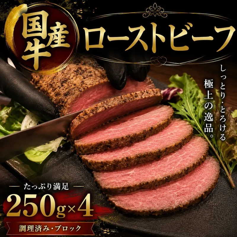 国産牛ローストビーフ　250g×4牛肉 国産牛 オードブル 冷凍 惣菜 おかず 京都