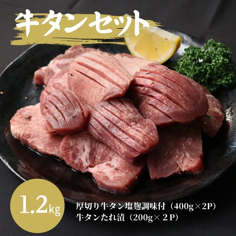 牛タン 1.2kg セット 厚切り牛タン 塩麹調味  たれ漬け 詰め合わせ 味付き牛タン 厚切り スライス 牛 牛肉 お肉 肉 タン 味付け肉 味付き肉 小分けパック 小分け 冷凍 冷凍肉 京都 京都府 南丹市