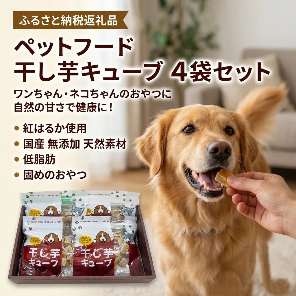ペットフード 干し芋キューブ 4袋セット 紅はるか ペット用 おやつ 固め 国産 無添加 犬 ねこ 天然素材 低脂肪 餌