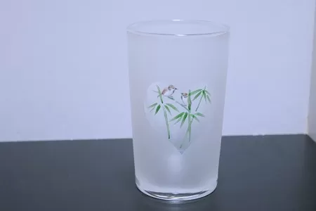 ビアグラス（すりガラス　ハート形・竹とおしどり雀）【179】
