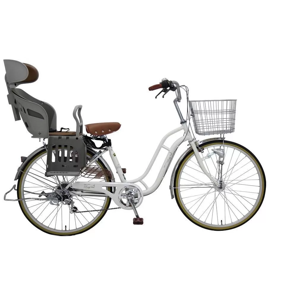 ヱビス自転車 子供乗せ自転車 24インチ ポニーテール246R シマノ製外装6段変速　電動なし（シマノ製ローラーブレーキ LEDオートライト）【本体ホワイト/子乗せグレージュ】