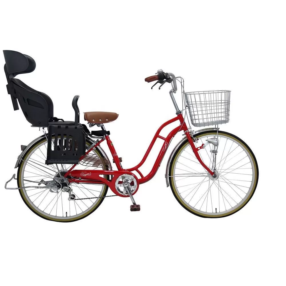 ヱビス自転車 子供乗せ自転車 26インチ ポニーテール266R シマノ製外装6段変速　電動なし（シマノ製ローラーブレーキ LEDオートライト）【本体レッド/子乗せチャコール】
