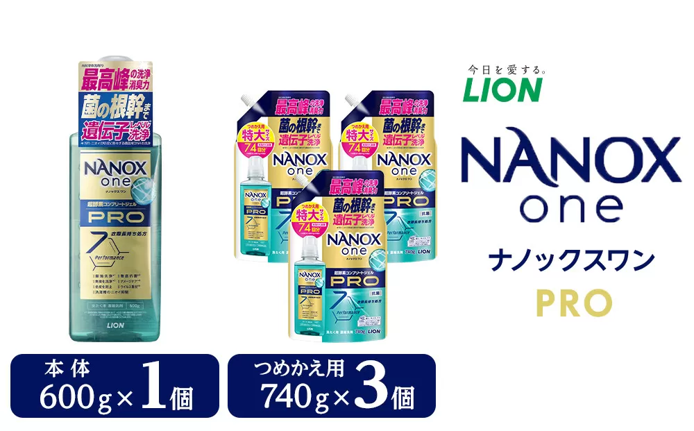 ライオン「NANOX one PRO」本体・替特大セット(600g×1本+740g×3袋)【 ナノックス ナノックスワン 洗剤 洗濯 セット 詰め替え 日用品 消耗品 人気 おすすめ 大阪 堺市】