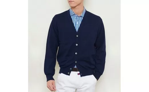 日本製 カシミヤ100% カーディガン ネイビー 2Lサイズ [2525]
