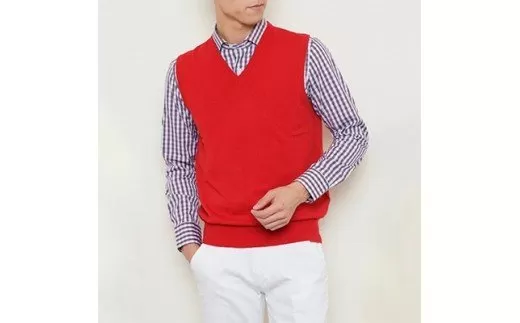 日本製 カシミヤ100% Vベスト 赤 2Lサイズ [2517]