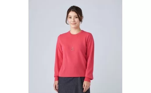 日本製 カシミヤ100% レディース クルーネック ローズピンク Mサイズ [2674]