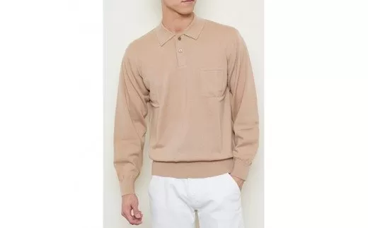 日本製 カシミヤ100% ポロセーター ベージュ Sサイズ [2540]