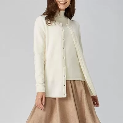 希少ベビーカシミヤ100％ 女性 カーディガン M ホワイト 1枚 20402M WH [0895]