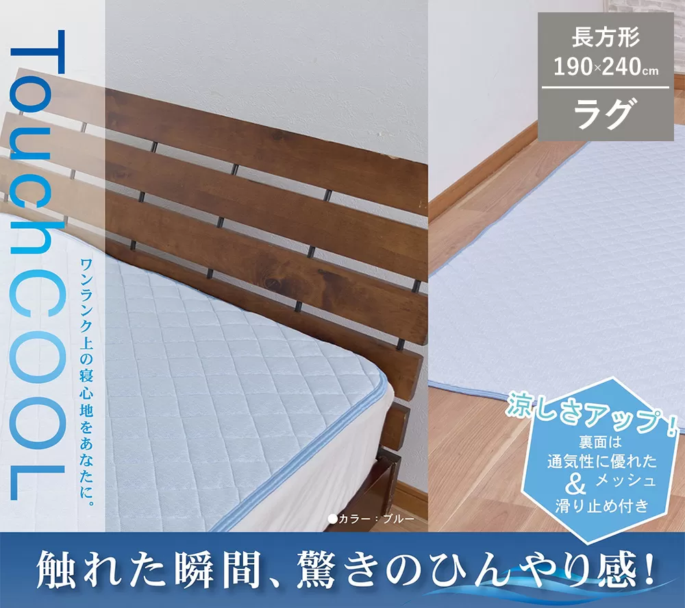 【夏の一押し】 接触冷感 タッチクール ラグ 1枚 【長方形】190×240cm ブルー SN-0715R