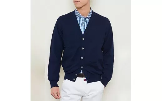 日本製 カシミヤ100% カーディガン ネイビー Lサイズ [2526]