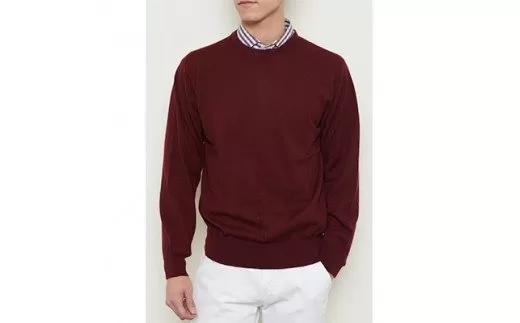 日本製 カシミヤ100% 丸首セーター ワイン 2Lサイズ [2541]