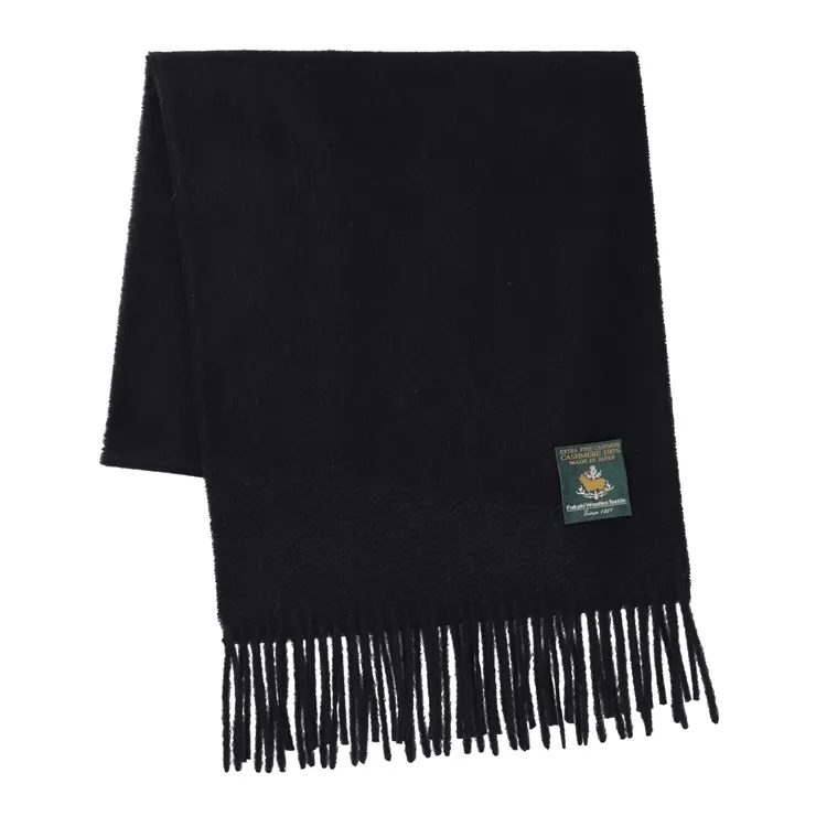 カシミヤ100% ウェーブマフラー ブラック｜高級素材 軽量 なめらかな肌触り 寒さ対策 確かな技術 日本製 プレゼント ギフト 誕生日 お見舞い お歳暮 父の日 母の日 [4030]