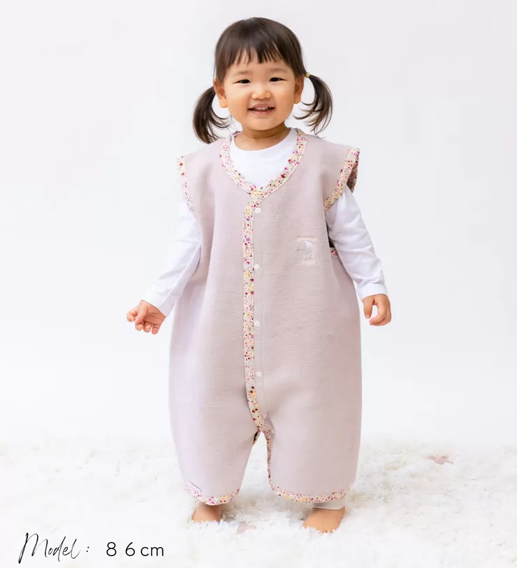 綿毛布スリーパー 2way仕様で暖か(Lサイズ) ベージュピンク×花柄 毛布の町(泉大津産) sleeper-s [3011]