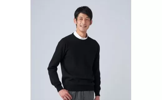 日本製 カシミヤ100% クルーネック ブラック Lサイズ [2647]