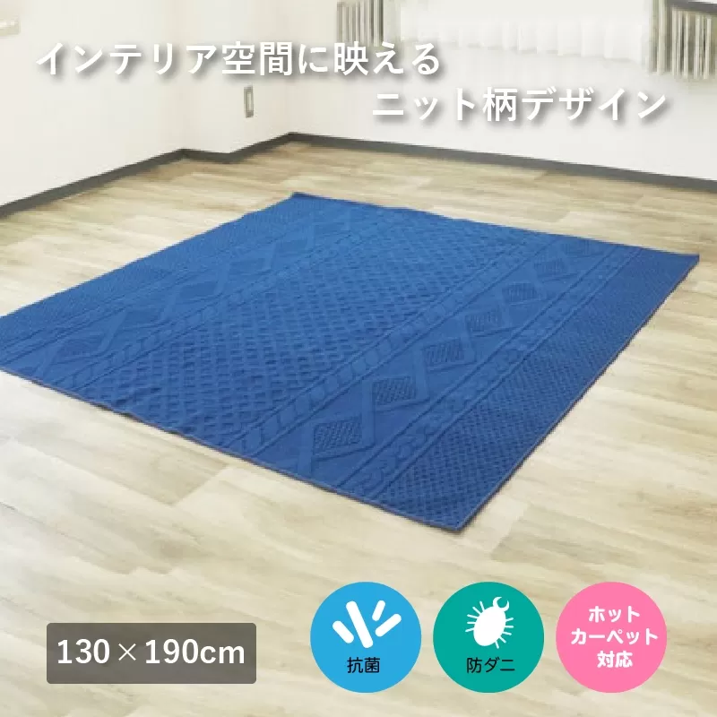 ニット柄ループラグ 130×190 ネイビー NT-9000 [3071]｜抗菌 防ダニ ラグ カーペット オールシーズン インテリア