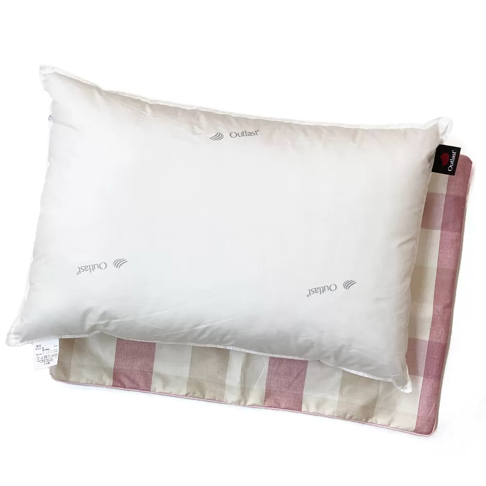肌温度調整 アウトラストウオッシャブル枕(35×50cm)1個 枕カバー ピンク2枚(マドラス柄) [2296]