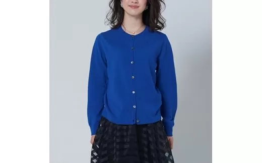 日本製 カシミヤ100% レディース クルーカーディガン ブルー Lサイズ [2571]