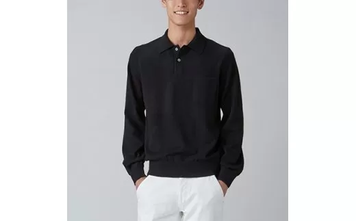 日本製 カシミヤ100% ポロセーター 黒 Mサイズ [2558]