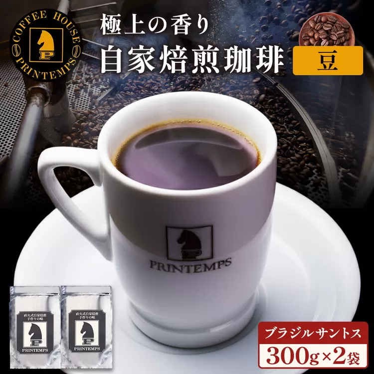 《プランタン珈琲商会 自家焙煎レギュラーコーヒー》 ブラジルサントス 300g×2袋入り(豆のまま) 当社で焙煎仕立てのコーヒー豆をお届け！ [1640]