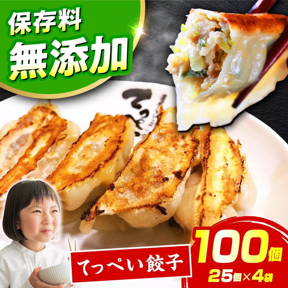 職人が作る本気のてっぺい餃子100個入り[25個×4][無添加(化学調味料)] 国産豚肉 ラーメンやビールとの相性バッチリ 石田てっぺい 大阪府高槻市/無人屋 [AOCX006] 惣菜 おかず ご飯のお供 餃子 シュウマイ
