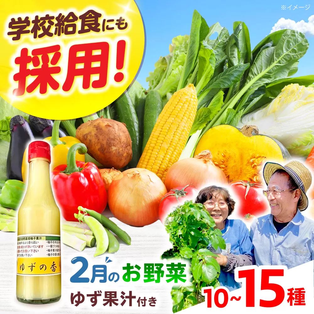 【数量限定】厳選！旬を味わう有機野菜詰め合わせ 2月（10〜15種）＆農家さん自家製ゆず果汁 200ml×1本セット　大阪府高槻市/高槻あぐり [AOCS004] 新鮮 旬 人気 お取り寄せ 詰め合わせ
