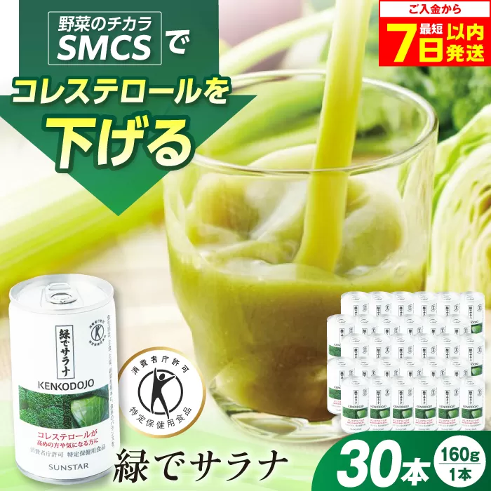 緑でサラナ30本セット コレステロール トクホ 特定保健用食品 野菜ジュース まとめ買い 大阪府高槻市/サンスター[AOAD034]